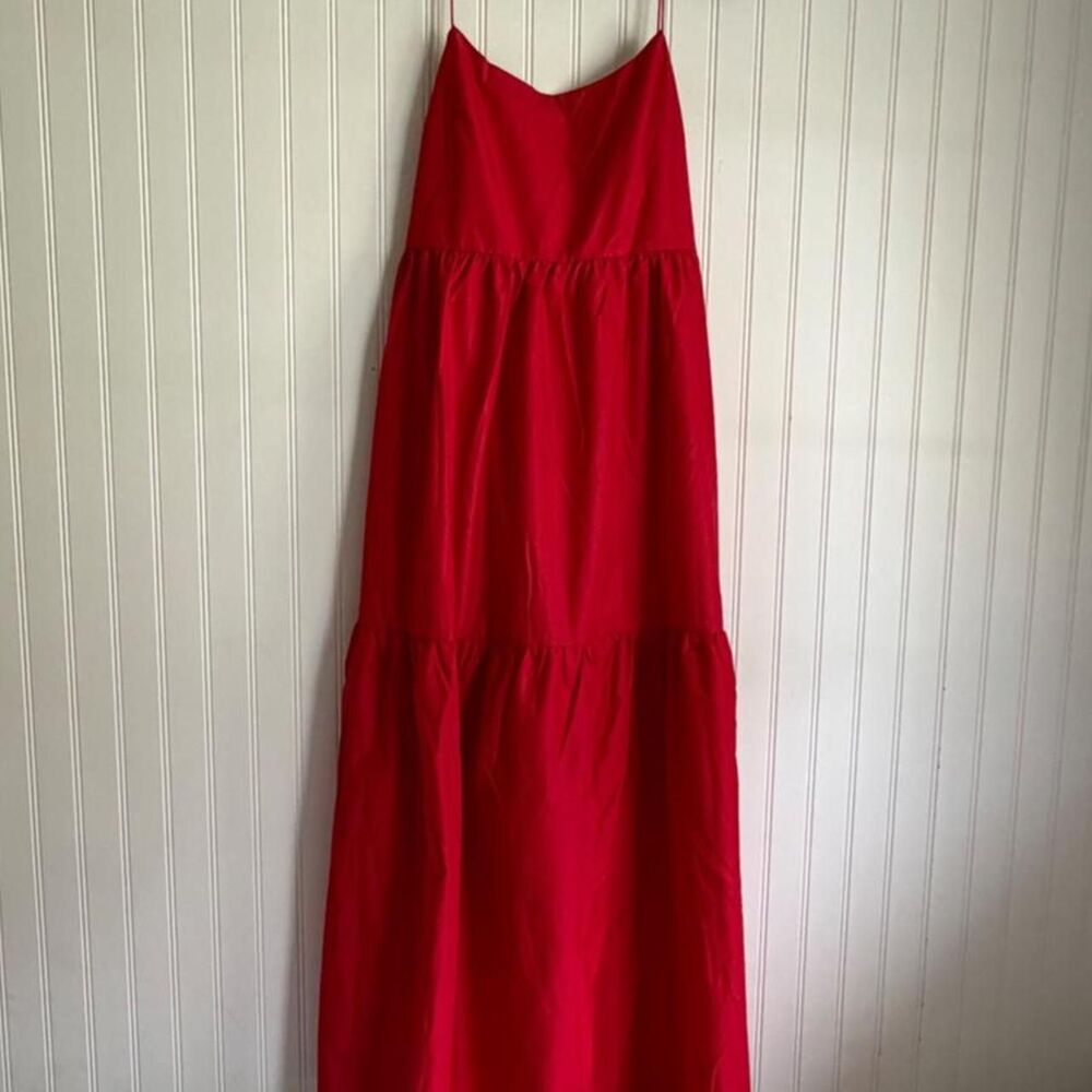 XL NWT Commense Solid Backless Tiered Long Dress in bright red
